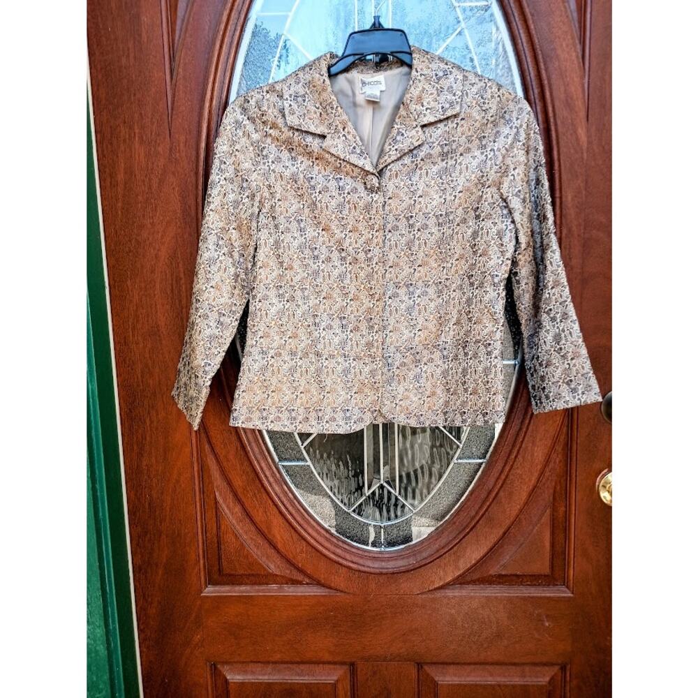 Chico's Vintage Metallic Gold and Black One Button Blazer Size 0